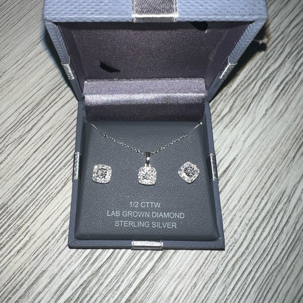 Sterling Silver Lab Grown Diamond Jewelry Set